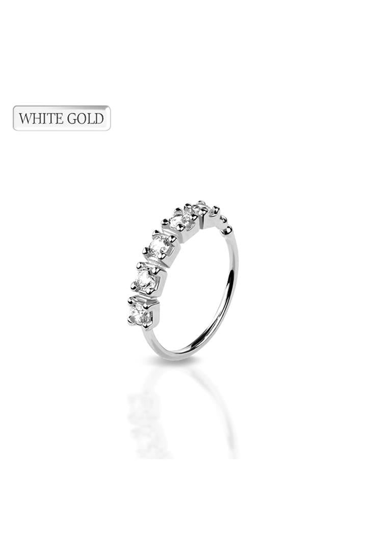 14K Yellow Gold 22G NOSE "O-RING" WITH 5 CRYSTAL LINE